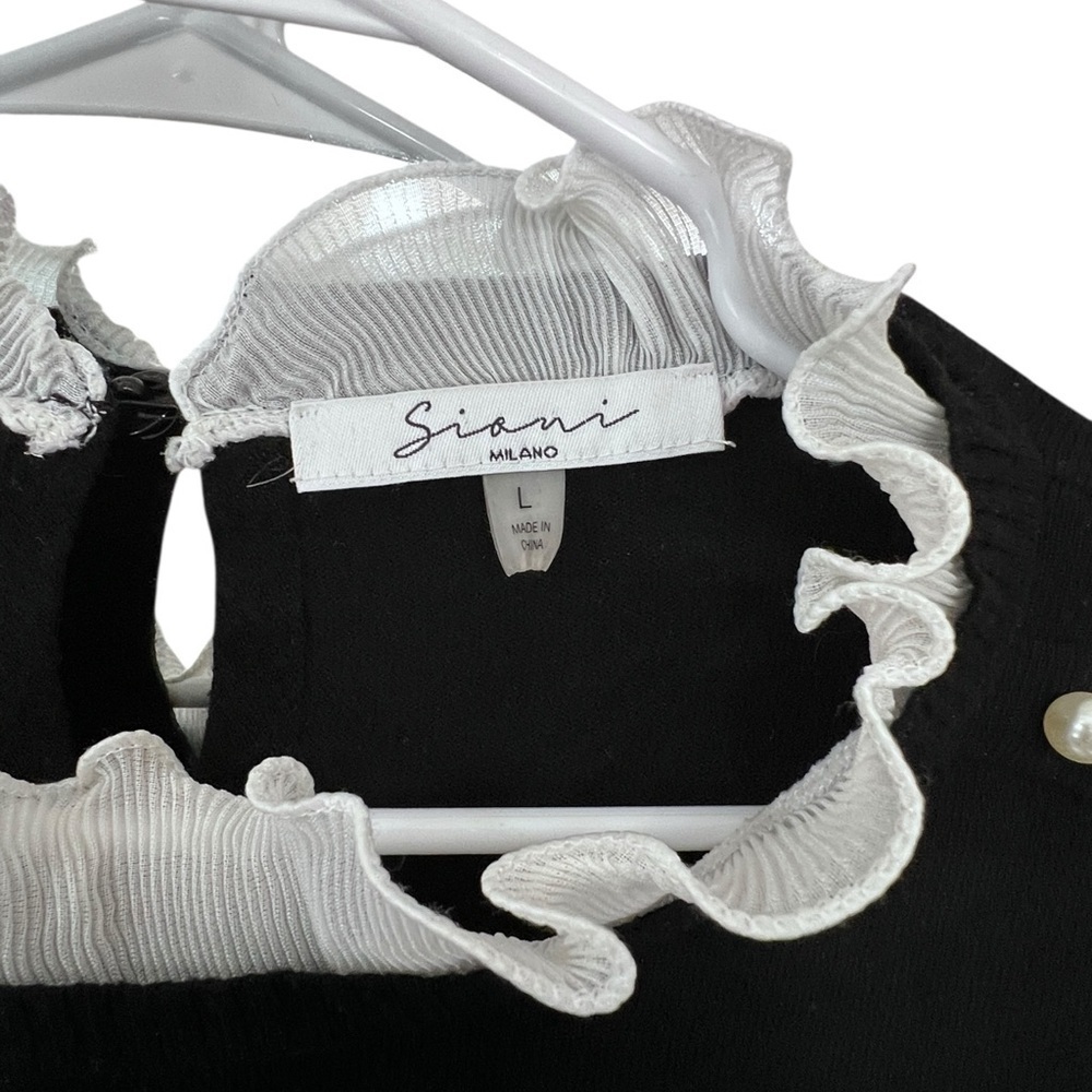 Sioni Milano Black Sweater with Ruffled Collar and Pearl Accents - Picture 4 of 7